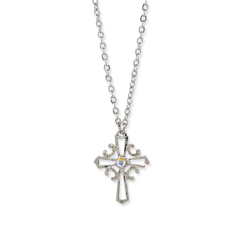 Handmade Necklaces-1928 Jewelry Crystal AB Cross Pendant Necklace 16" + 3" Extender