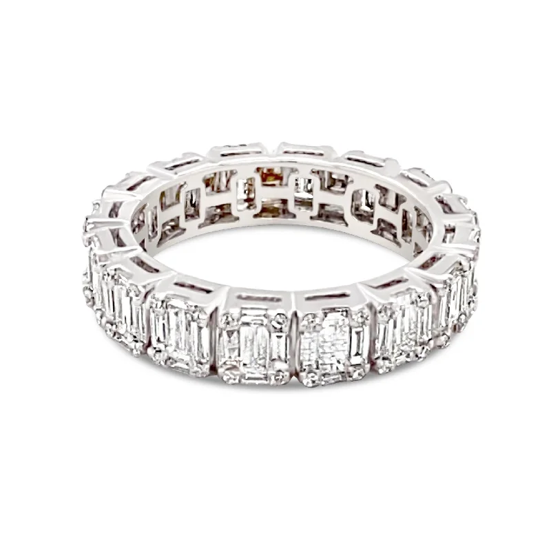 Handcrafted Gemstone Rings-Emerald cut Style Invisible set Diamonds Eternity Ring