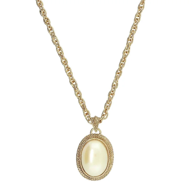 Statement Pendant Necklaces-1928 Jewelry Faux Pearl Oval Drop Pendant Necklace 16" + 3" Extender