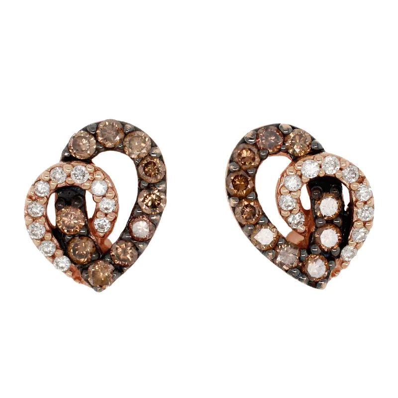 Simple Crystal Earrings-Le Vian Chocolatier Brown & White Diamond Heart Stud Earrings - 14k Rose Gold