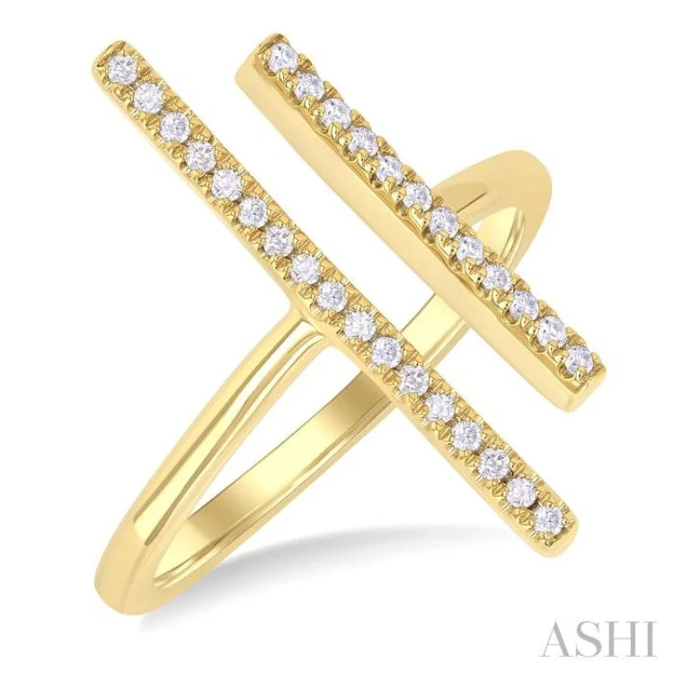 Bridal Ring Sets-1/6 ctw Open Double Bar Round Cut Diamond Fashion Ring in 10K Yellow Gold