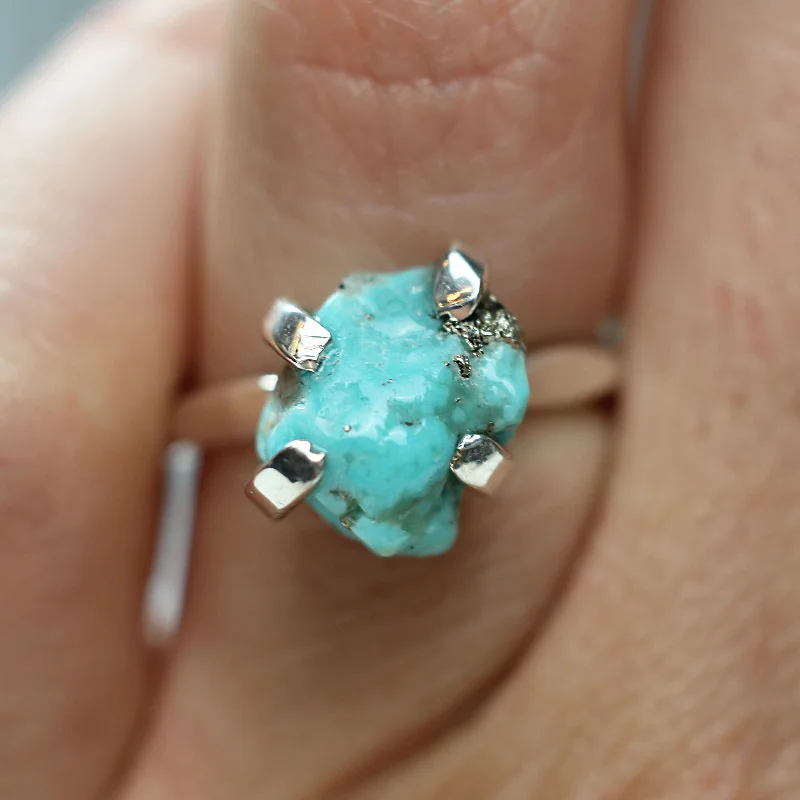 Wedding Ring with Customizable Stones-Raw Turquoise Silver Ring