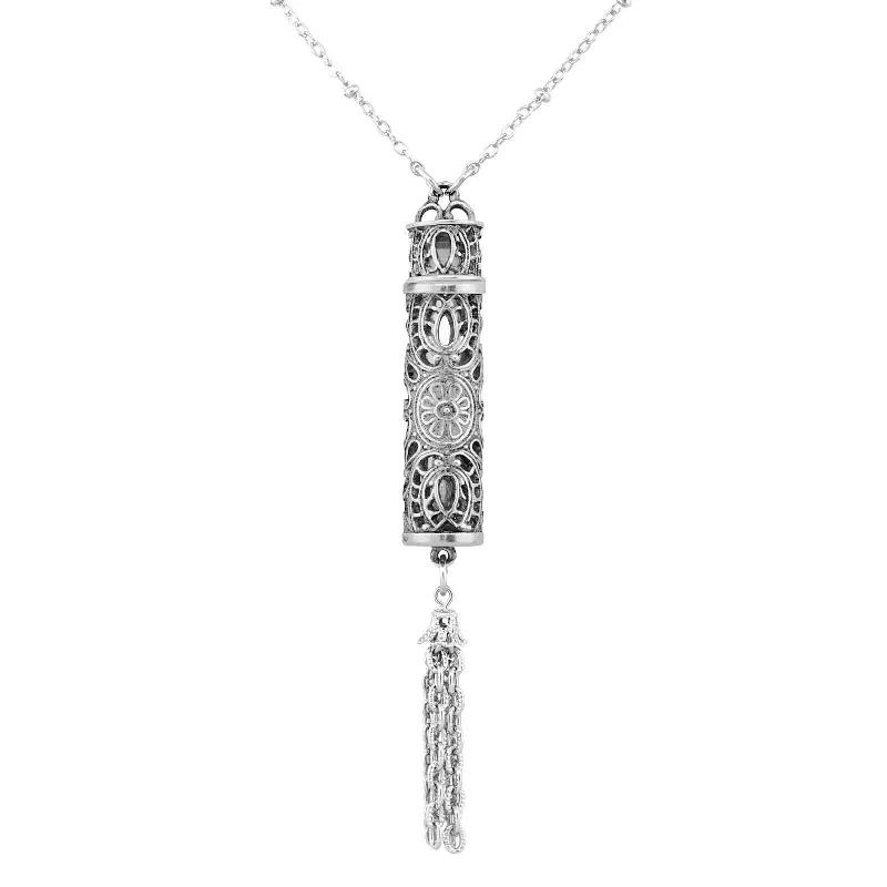 Multi-Layer Necklaces-1928 Jewelry Antiqued Filigrana Glass Vial Tassel Necklace 28"