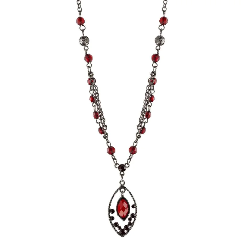 Engagement Necklaces-1928 Jewelry Red Faceted Oval Drop Pendant Necklace 16" + 3" Extender