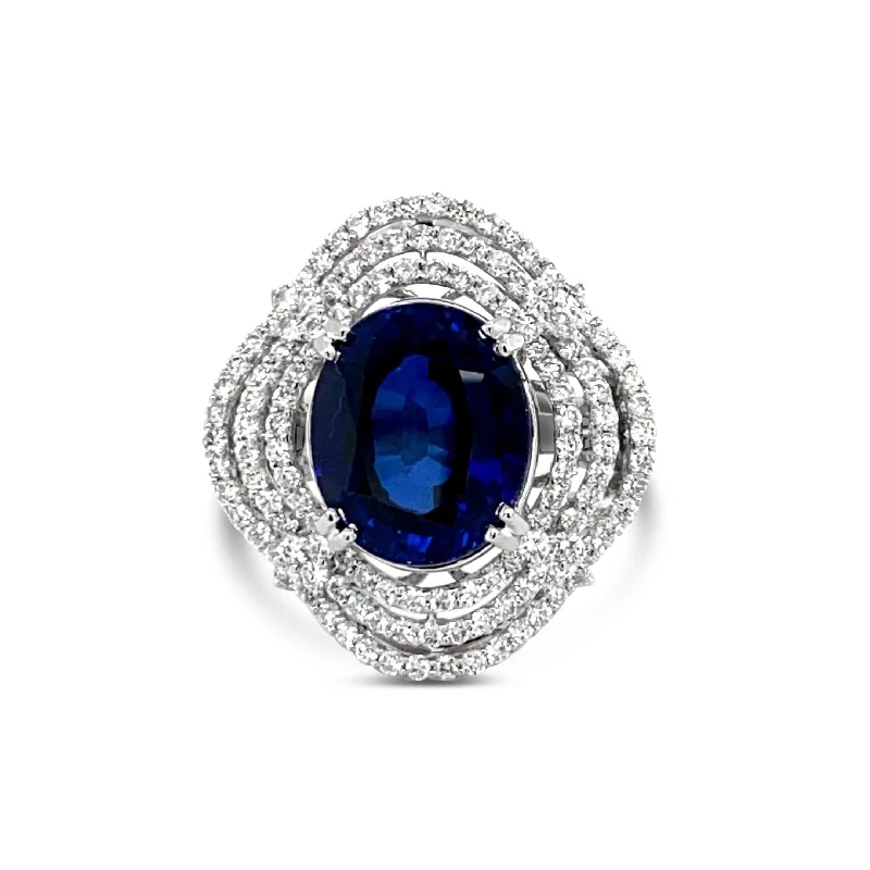 Men’s Engagement Rings-Oval cut Sapphire & Diamonds "Michaela" Ring