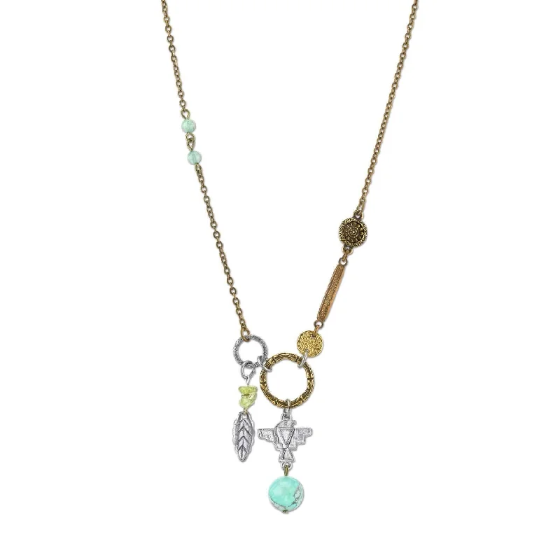 Cute Necklaces-T.R.U. Talisman Of Loyalty With Leaf, Thunderbird And Gemstone Beads Pendant Necklace 30"