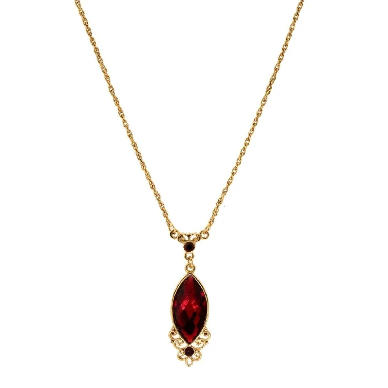 Personalized Necklaces-1928 Jewelry Alluring Siam Red Filigree Pendant Necklace 16" + 3" Extender