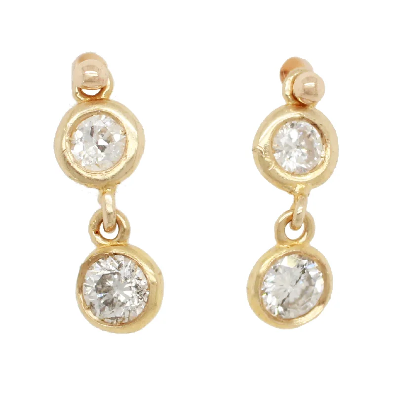 Gold Diamond Earrings-Vintage 0.40ctw Double Diamond Earrings - 14k Yellow Gold