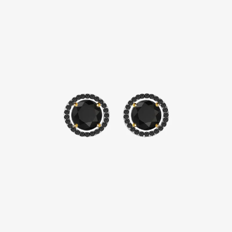 Teardrop Earrings-Black Diamonds. Halo Gold Stud Earrings