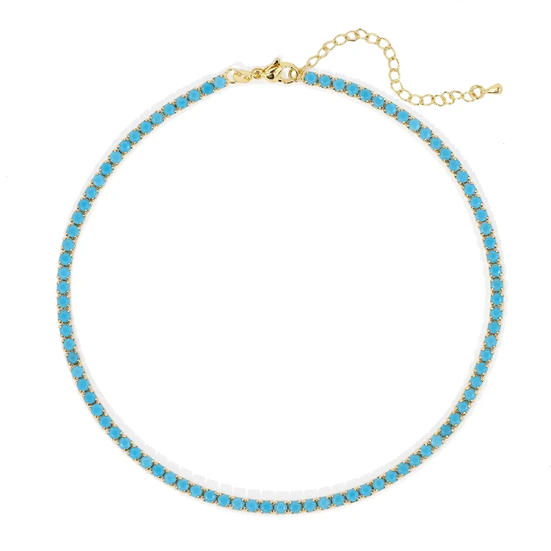 Romantic Necklaces-Chloe Tennis Choker - Turquoise