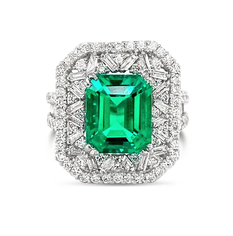 Designer Wedding Bands for Men-Emerald & Diamonds "Anna" Ring