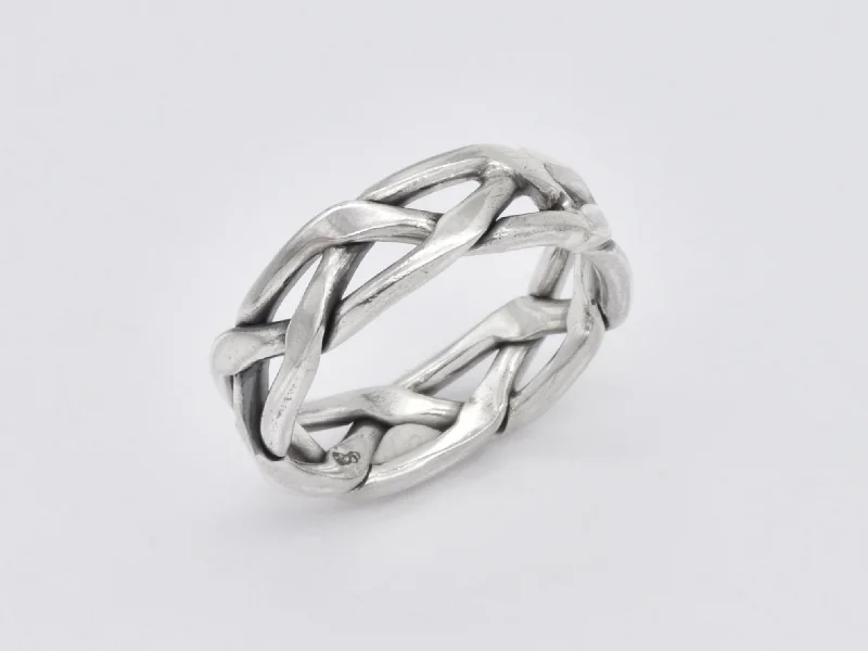 Personalized Wedding Rings-Chain Link Ring - Silver Braided Band, Unique Wedding Band