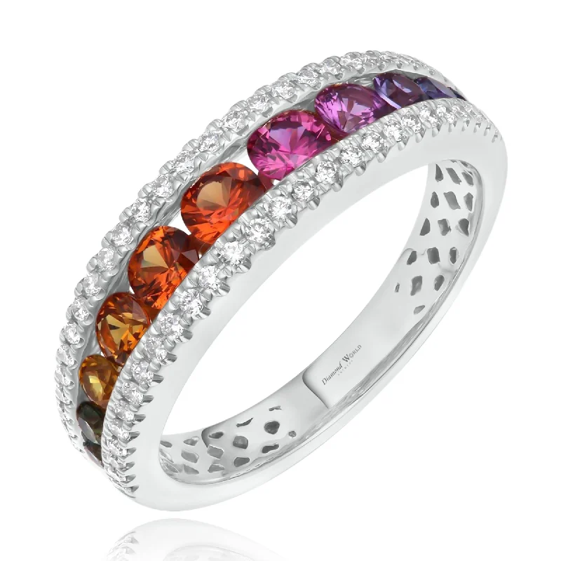 Custom Engagement Rings for Men-Round Cut Multi Colour Sapphires & Diamonds Ring