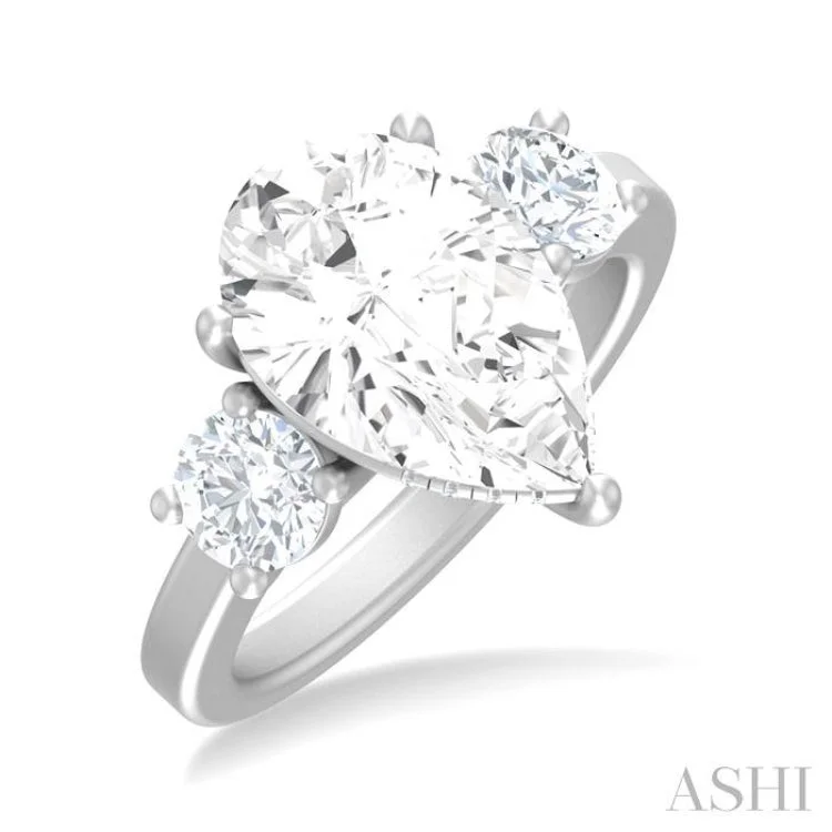 Artistic Gold Rings-1.00 ctw Tri-Mount Pear Shape Round Cut Diamond Semi Mount Engagement Ring in 14K White Gold