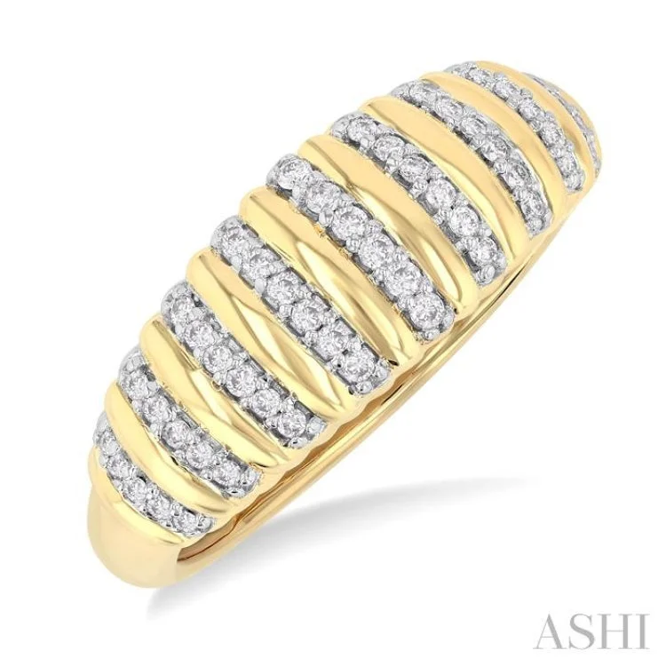 Customized Fashion Rings for Women-1/5 ctw Ribbed Dome Shape Round Cut Diamond Fashion Ring in 10K Yellow Gold