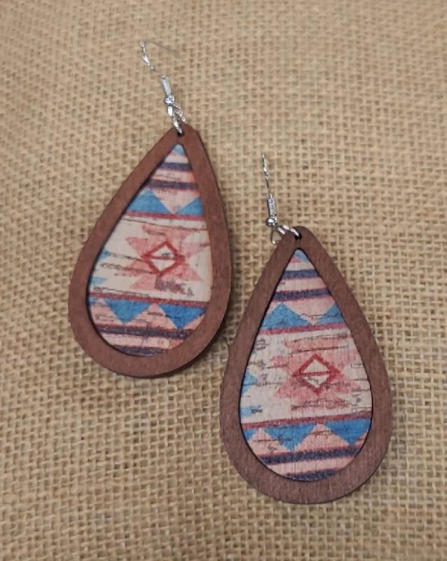 Unique Designer Earrings-Aztec Teardrop Wood Earrings