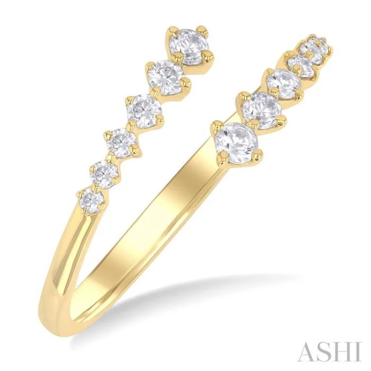 Wedding Ring Custom Design-1/4 ctw Open Bypass Center Graduated Round Cut Diamond Fashion Ring in 14K Yellow Gold