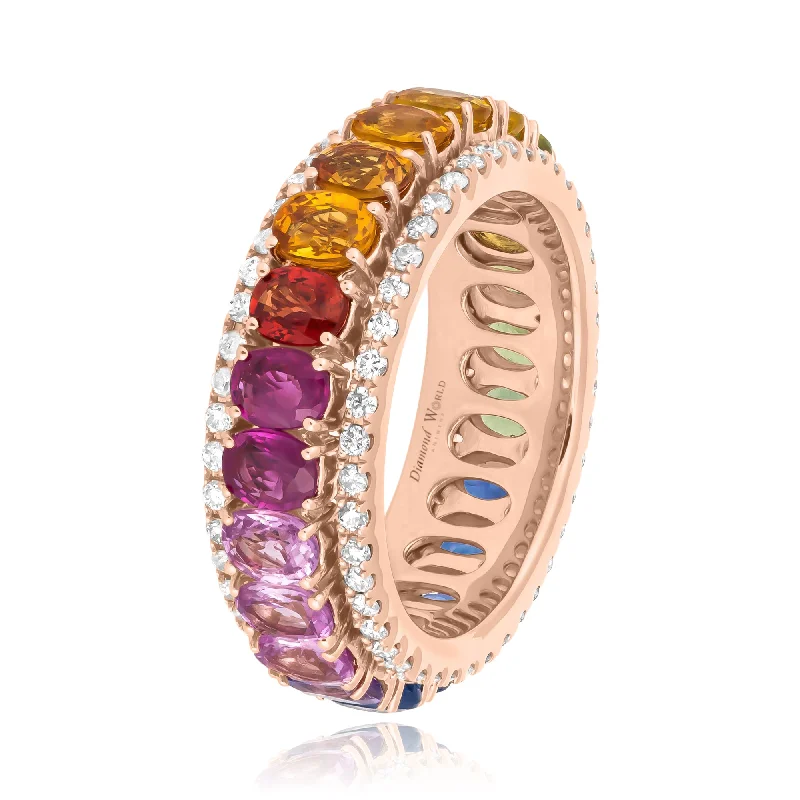 High-Quality Engagement Rings-Oval cut Multi Colour Sapphires & Diamonds Eternity Ring