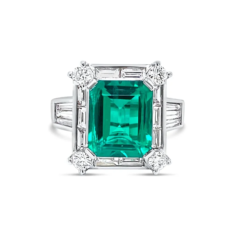 Designer Wedding Rings for Men-Emerald cut Emerald & Diamonds "Alexandra" Ring