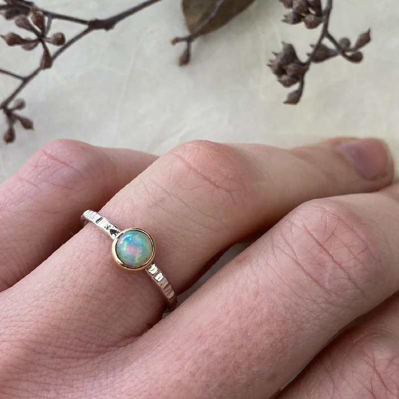 Custom Birthstone Rings-Silver and Gold Opal Ring