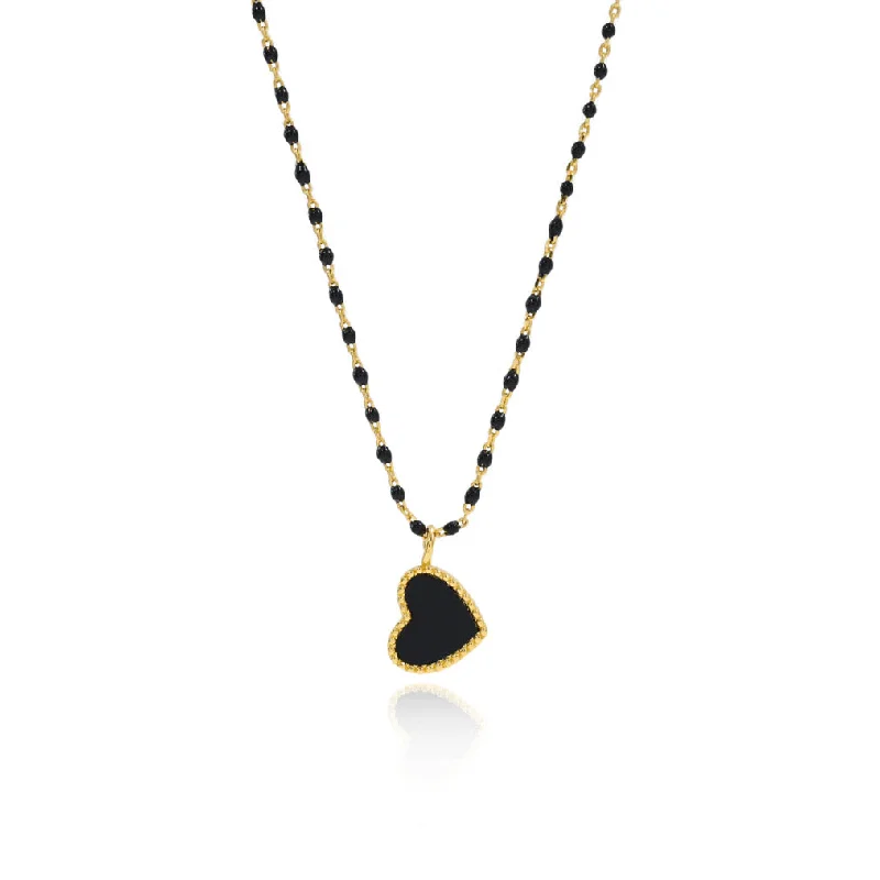 High Fashion Necklaces-Paisley Heart Necklace Black