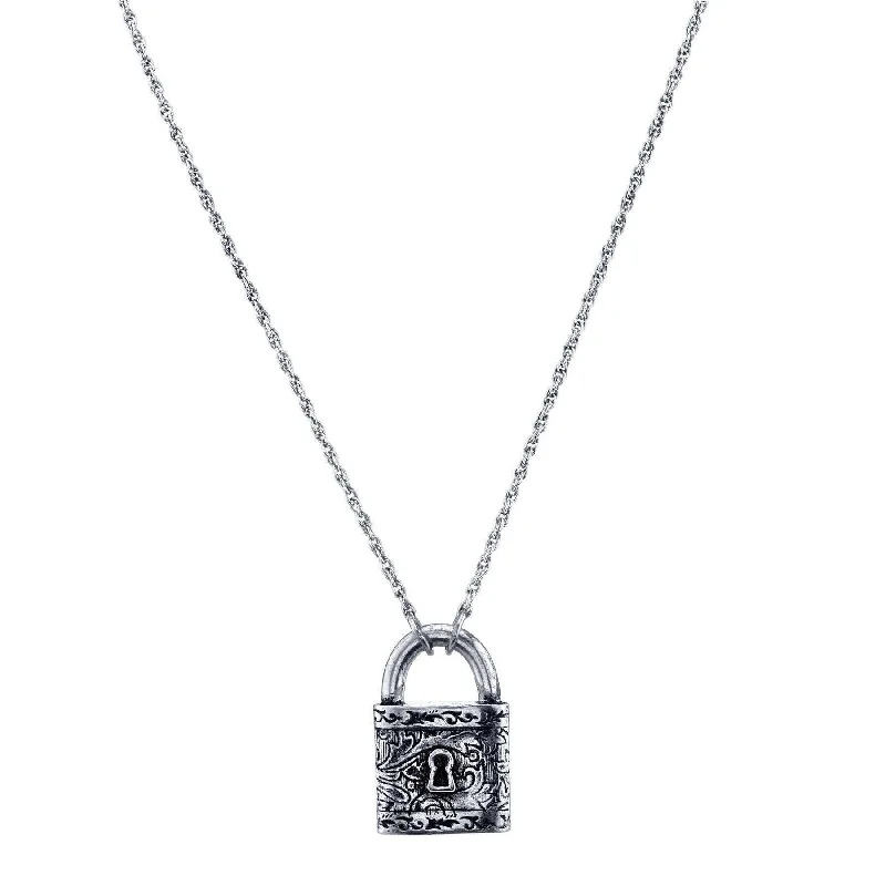 Romantic Necklaces-1928 Jewelry Antiqued Old Fashioned Padlock Pendant Necklace 28"