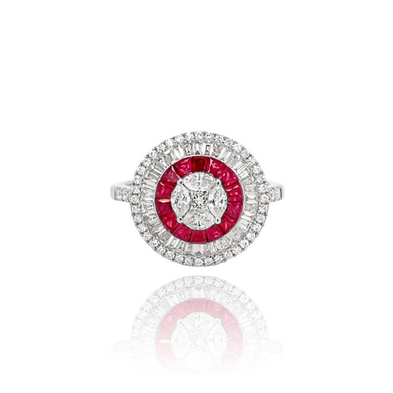 Engagement Rings with Colored Stones-DIAMONDS & RUBIES "SOMBRERO" RING.