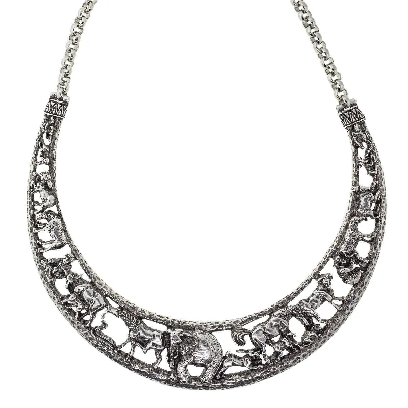 Zodiac Necklaces-1928 Jewelry Elephant & Safari Animals Collar Necklace 14.5"