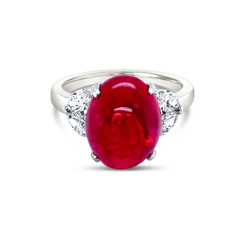 Vintage Engagement Rings for Men-Cabochon Ruby & Marquise cut Diamonds Ring