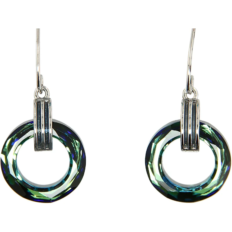 Large Hoop Drop Earrings-Bermuda Blue Cosmic Rhodium Austrian Element Drop Earrings