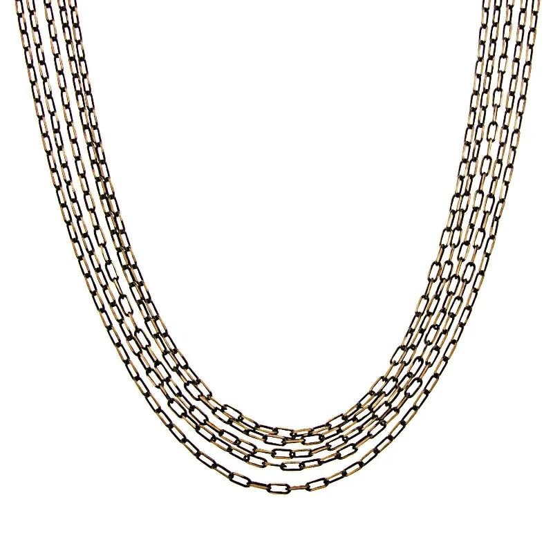 Creative Necklaces-1928 Jewelry Eclipse Black And Gold 5-Strand Multi Chain Necklace 16" + 3" Extender