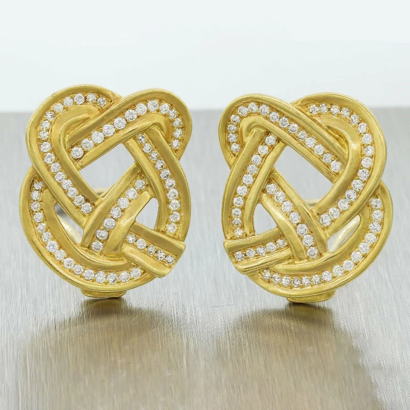 Artistic Stud Earrings-Tiffany & Co. Angela Cummings 1.50ctw Diamond Pretzel Earrings - 18k Yellow Gold