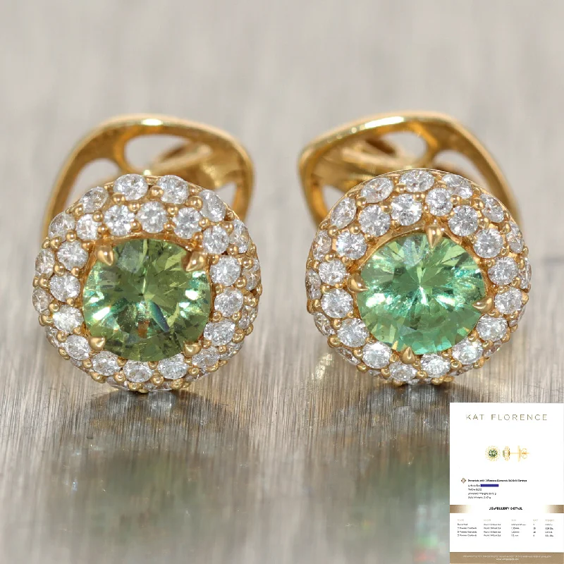 Gold Earrings with Diamonds-Kat Florence 18k Yellow Gold 0.91ctw Dematoid & 0.50ctw Diamond Stud Earrings