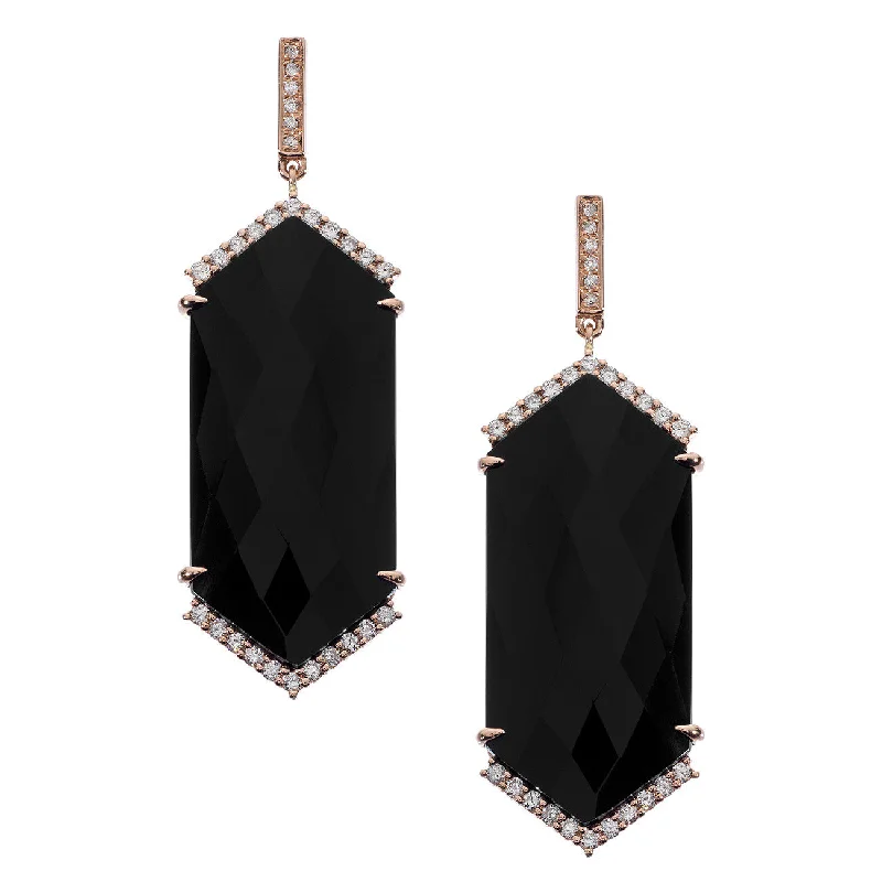 Statement Gold Earrings-Hayden Earrings Rose Gold Black Onyx