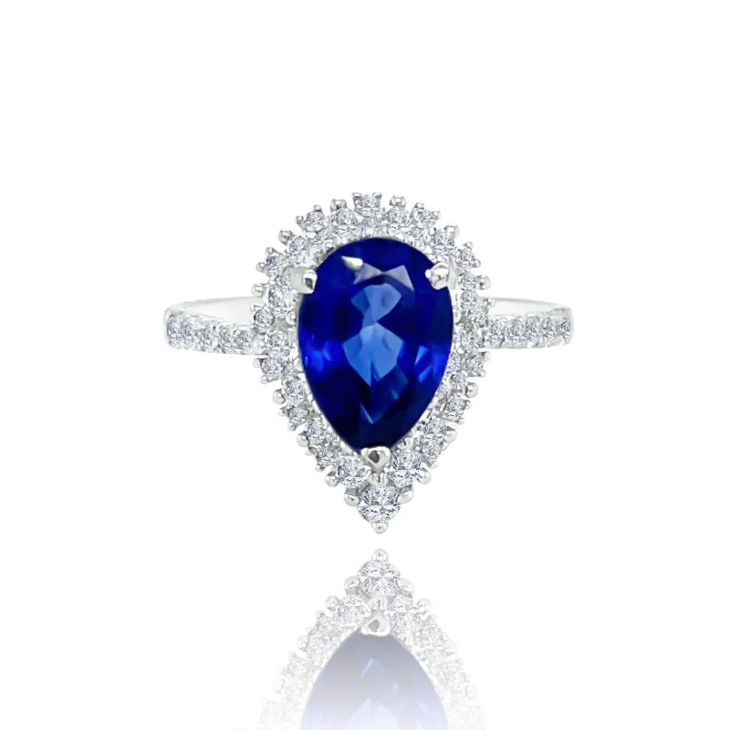 Oval Cut Wedding Rings-Pear Shape sapphire & Diamonds "Melanie" Ring