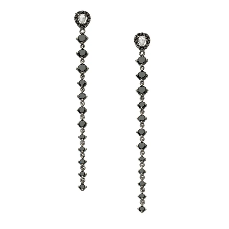 Large Silver Earrings-Leigh Earrings Silver Black Diamonds