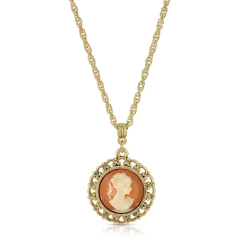 Personalized Gold-Plated Necklaces-1928 Jewelry Round Cameo Pendant Necklace 18"