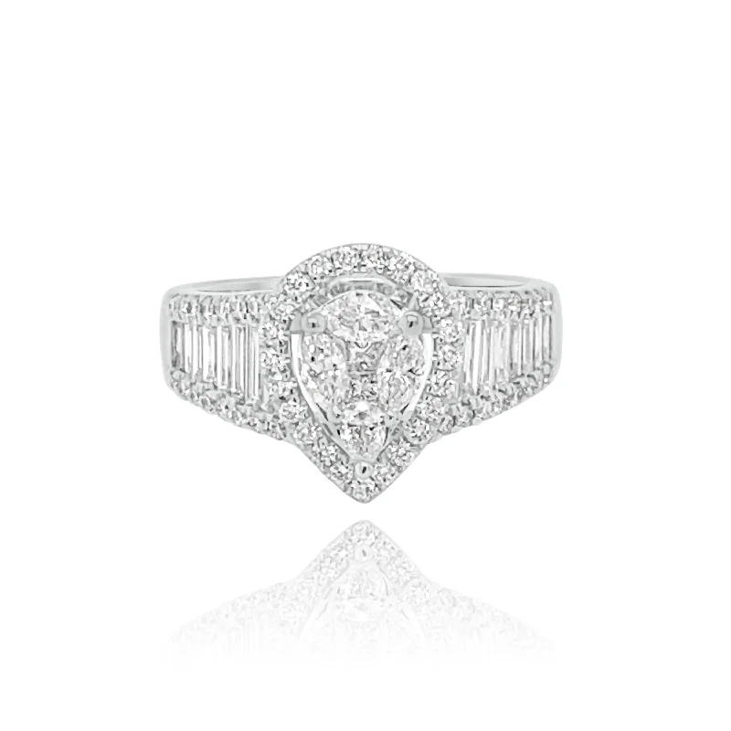 Designer Engagement Rings with Diamonds-BAGUETTE CUT SIDED DIAMONDS  "BEATRIX" RING.