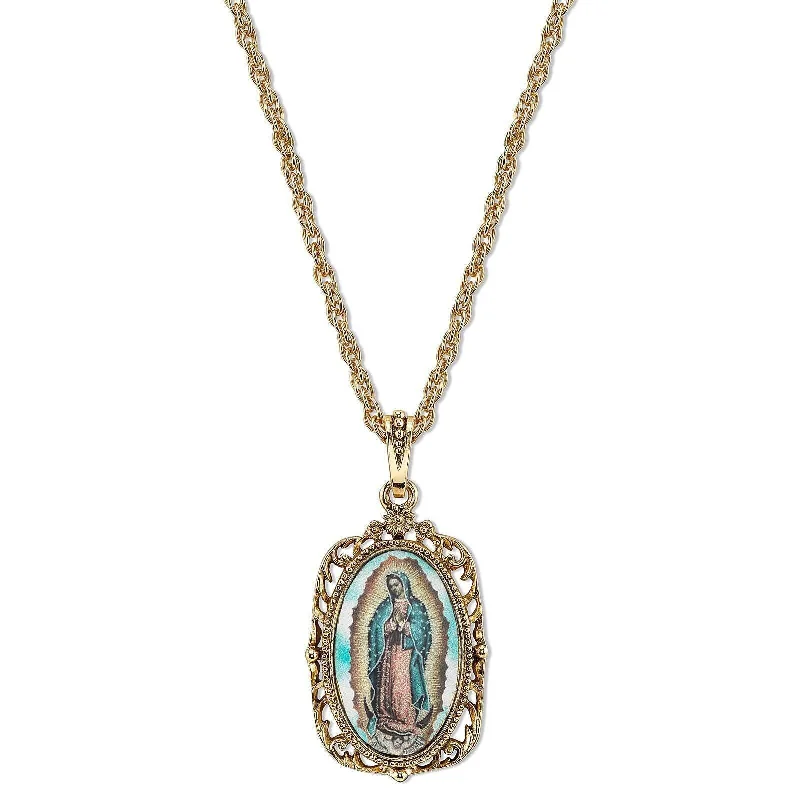 Wedding Necklaces-Symbols Of Faith Lady Of Guadalupe Medallion Pendant Necklace 24"