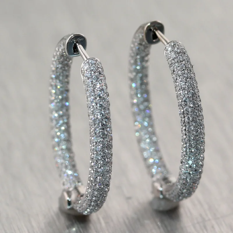 Emerald Earrings-Modern 18k White Gold 2ctw Diamond Hoop Earrings