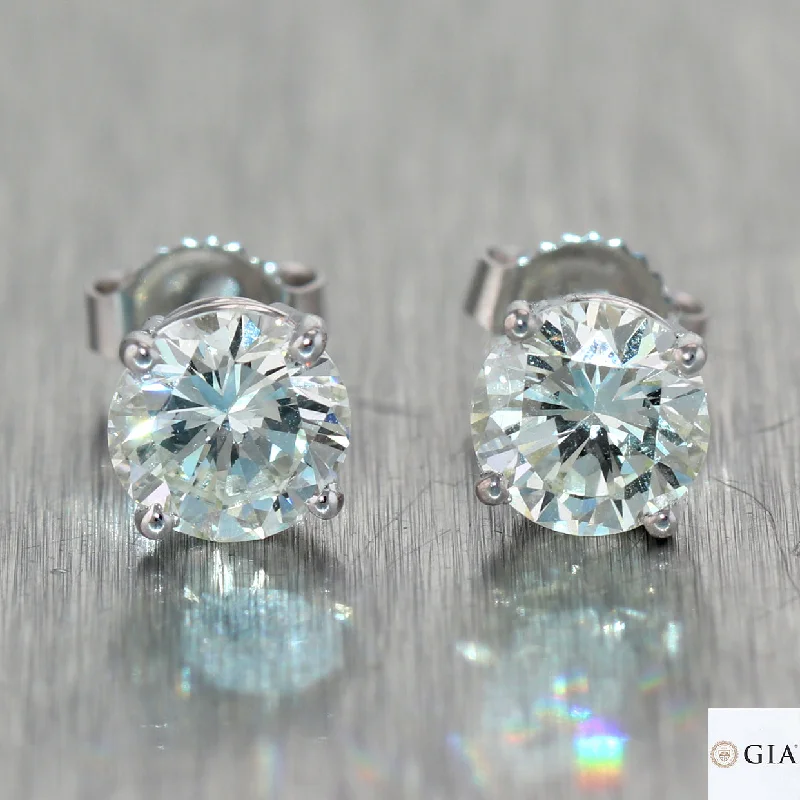 Gold Dangle Earrings-GIA 2.01ctw Round Brilliant L VS1-VS2 Diamond 14k White Gold Stud Earrings