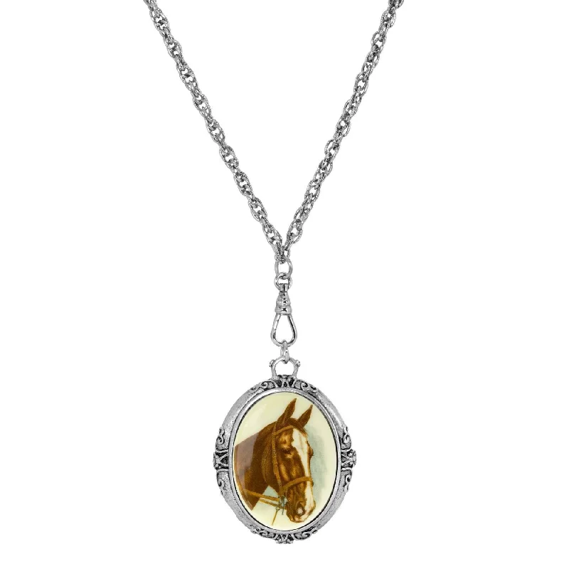 Trendy Necklaces-1928 Jewelry Rayo Caballo Oval Stone Swivel Pendant Necklace 30"