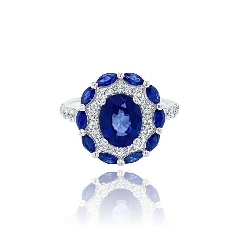 Round Cut Engagement Rings-Sapphires & Diamonds "Eliza" Ring