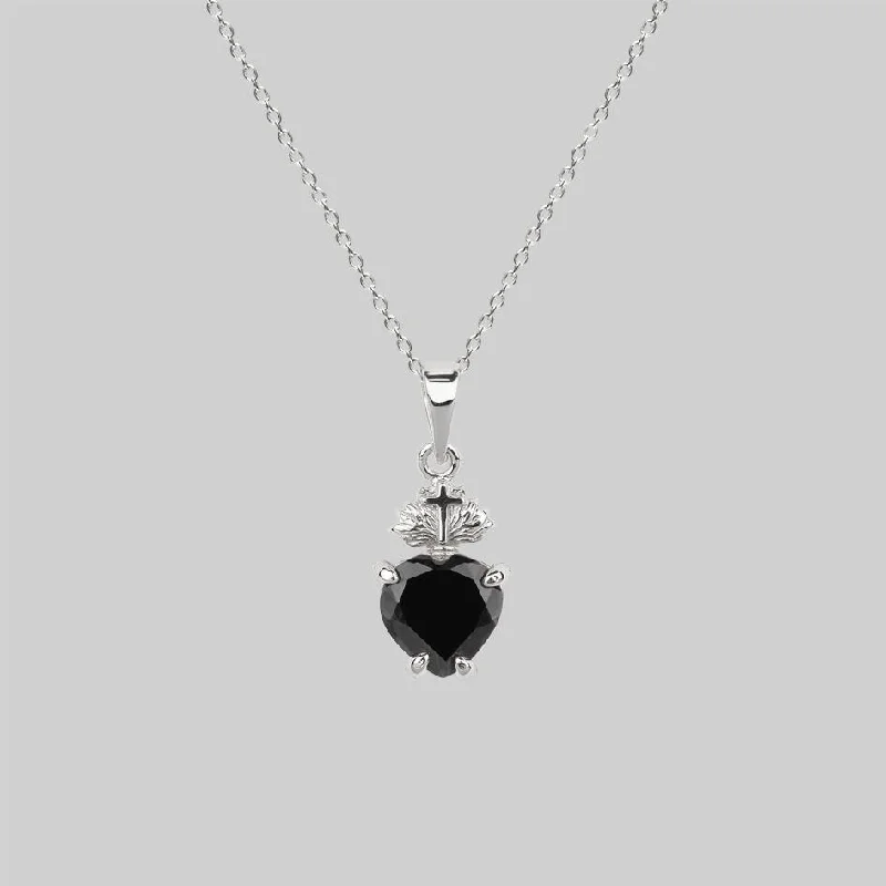 Pendant Necklaces-The Sacred Heart Black Spinel Necklace - Silver