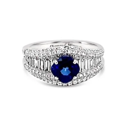 Custom Wedding Bands for Women-Cushion cut Sapphire & Diamonds "Bianca" Ring