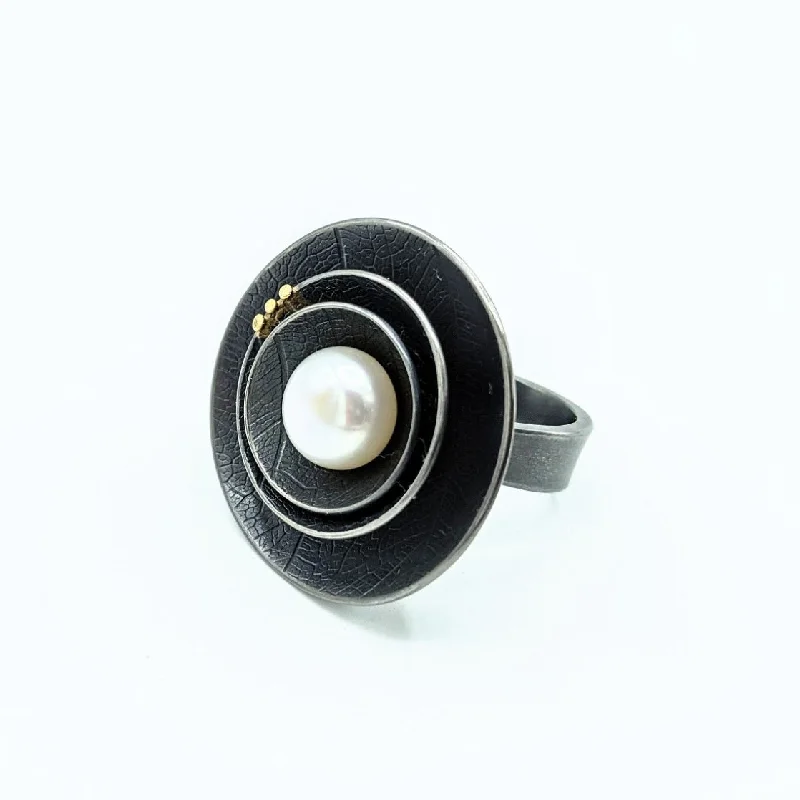 Silver Wedding Bands for Men-Oxidized Pearl Ring