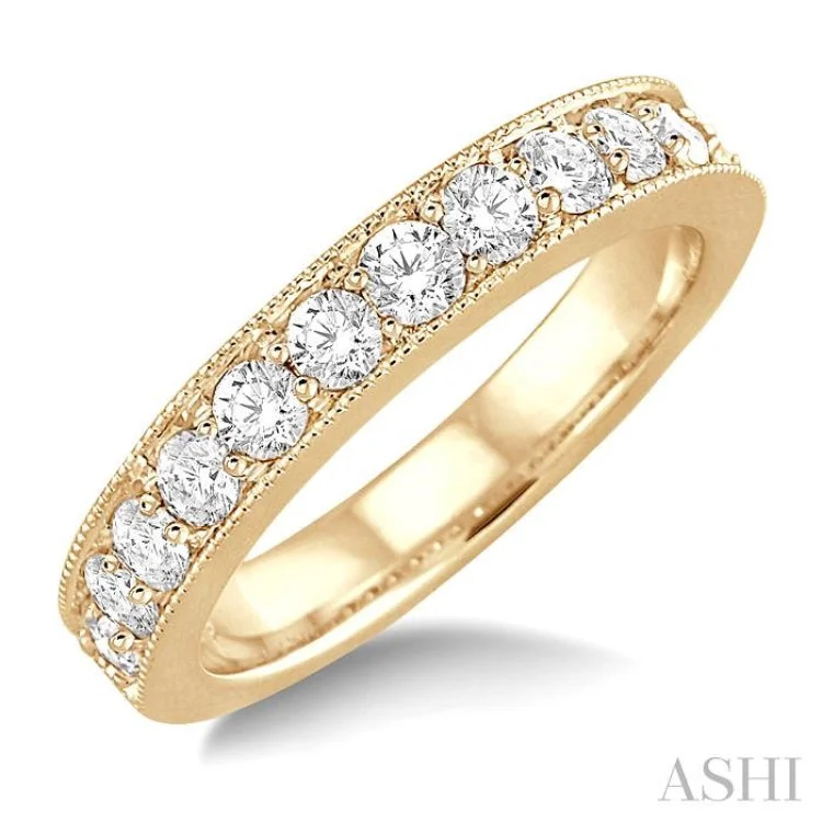 Custom Birthstone Promise Rings-1.00 ctw Round Cut Diamond Wedding Band in 14K Yellow Gold