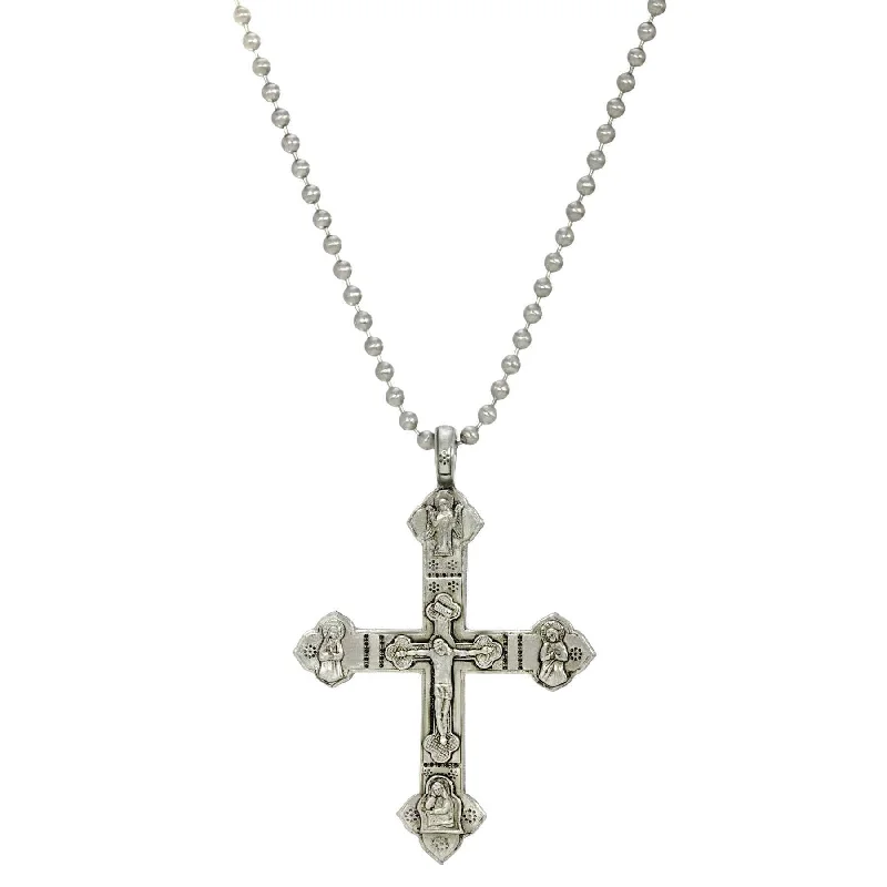 Designer Silver Necklaces-Symbols of Faith Stainless Steel Chain Large Crucifix Pendant Necklace 22"