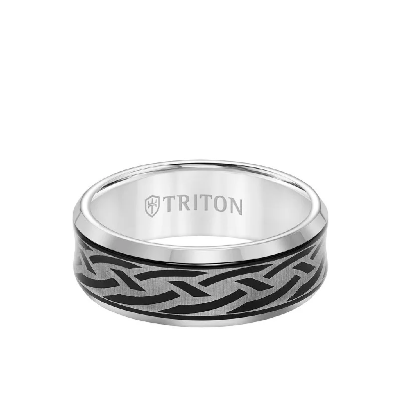 Men’s Wedding Rings with Engraving-8MM Tungsten Carbide Ring - Laser Cut Center and Bevel Edge