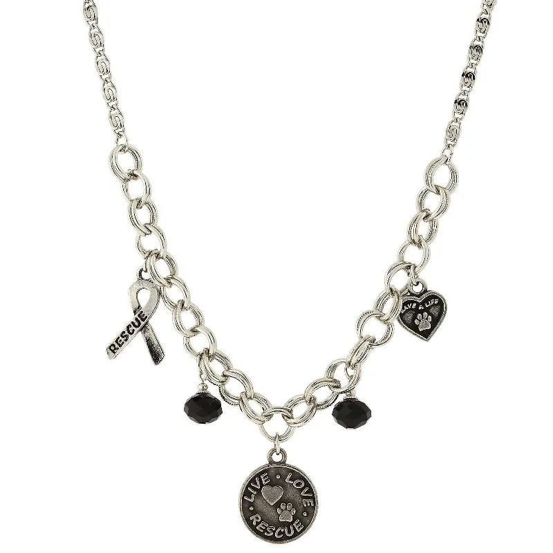 Star Necklaces-1928 Jewelry Black Bead Live Love Rescue Pendant Necklace 16" + 3" Extender